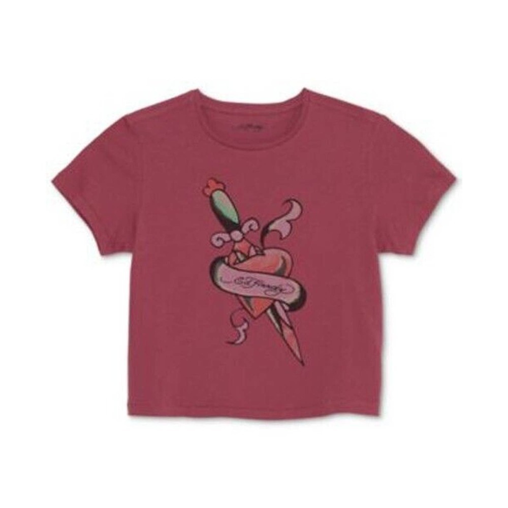 𝅺JR585 Ed Hardy Malaga Heart & Dagger Cropped Graphic T-Shirt Size M
